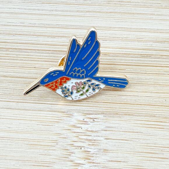 Floral Hummingbird Soft Enamel Pin - Picture 2 of 4